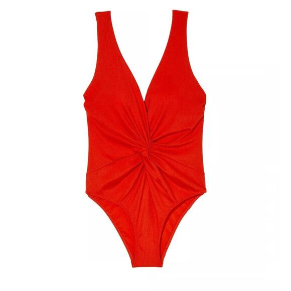 Victoria's Secret Other - VICTORIA’S SECRET Twist Plunge One-Piece Solid Red Swimsuit Beach Summer Size M